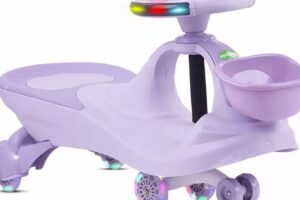 BayBee Lexcen Swing Panda Car for kids in purple color with front basket